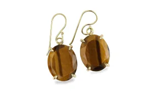 Vintage Style Tiger Eye Earrings in 14k Gold - Statement Hook Dangling Earrings for Women - Natural Gem Earrings for Fashion for Women - Wedding, Bohemian, Formal, Casual Jewelry Earrings
