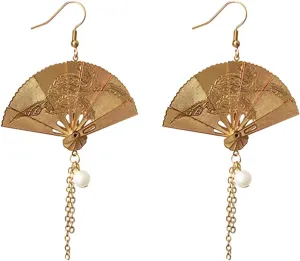 Vintage Tassels Drop Earrings for Women Asymmetric Fan Dangle Earrings Dainty Anniversary Earrings (Gold, One Size)