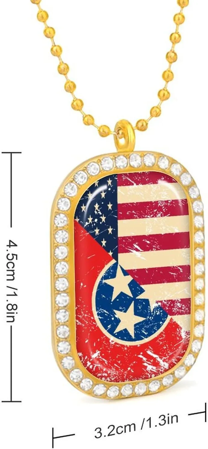 Vintage U.S.A And Tennessee State Flag Necklaces for Women Lightweight Drop Pendant Gold Sliver Chain Diamond Bezel Jewelry Gift