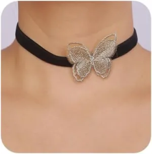Vintage Velvet Butterfly Choker - Black and Pink Velvet Collar Necklace for Women & Girls