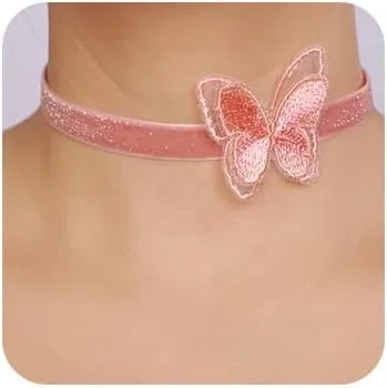 Vintage Velvet Butterfly Choker - Black and Pink Velvet Collar Necklace for Women & Girls