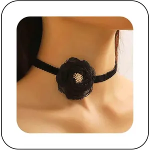 Vintage Velvet Flower Choker Necklace Black Lace Flower Necklace Short Satin Velvet Necklace Gothic Velvet Ribbon Collar Necklace Jewelry for Women