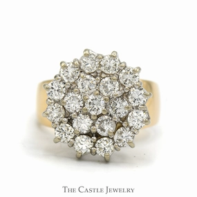 HighEnd Work 3cttw Round Diamond Cluster Ring with Polished Sides in 14k Yellow Gold