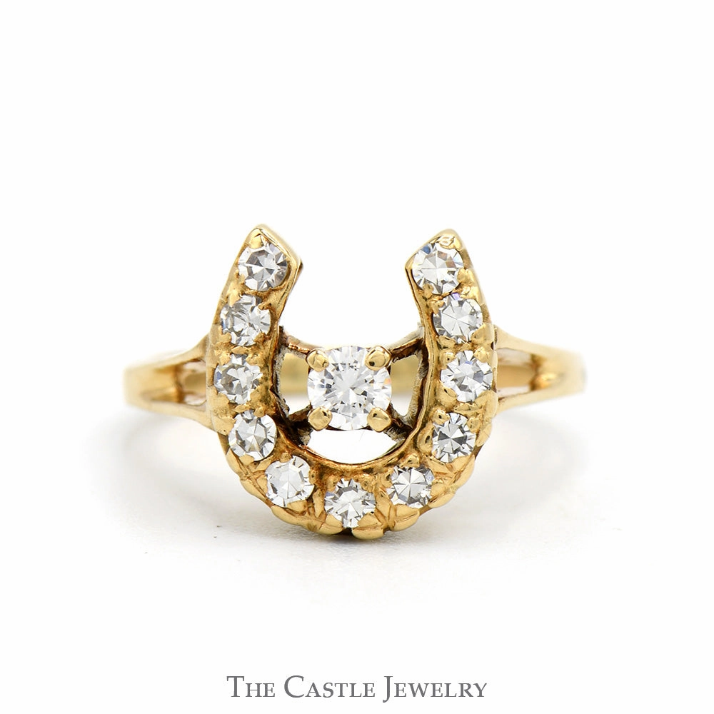 Polished Edge Creative Jewelry .35cttw Diamond Horseshoe Ring with Split Shank Sides in 14k Yellow Gold