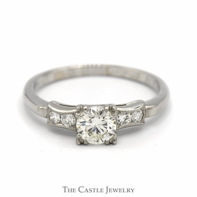 Vintage Round Transitional Cut Diamond Engagement Ring with Diamond Accents in Platinum Virtual Item