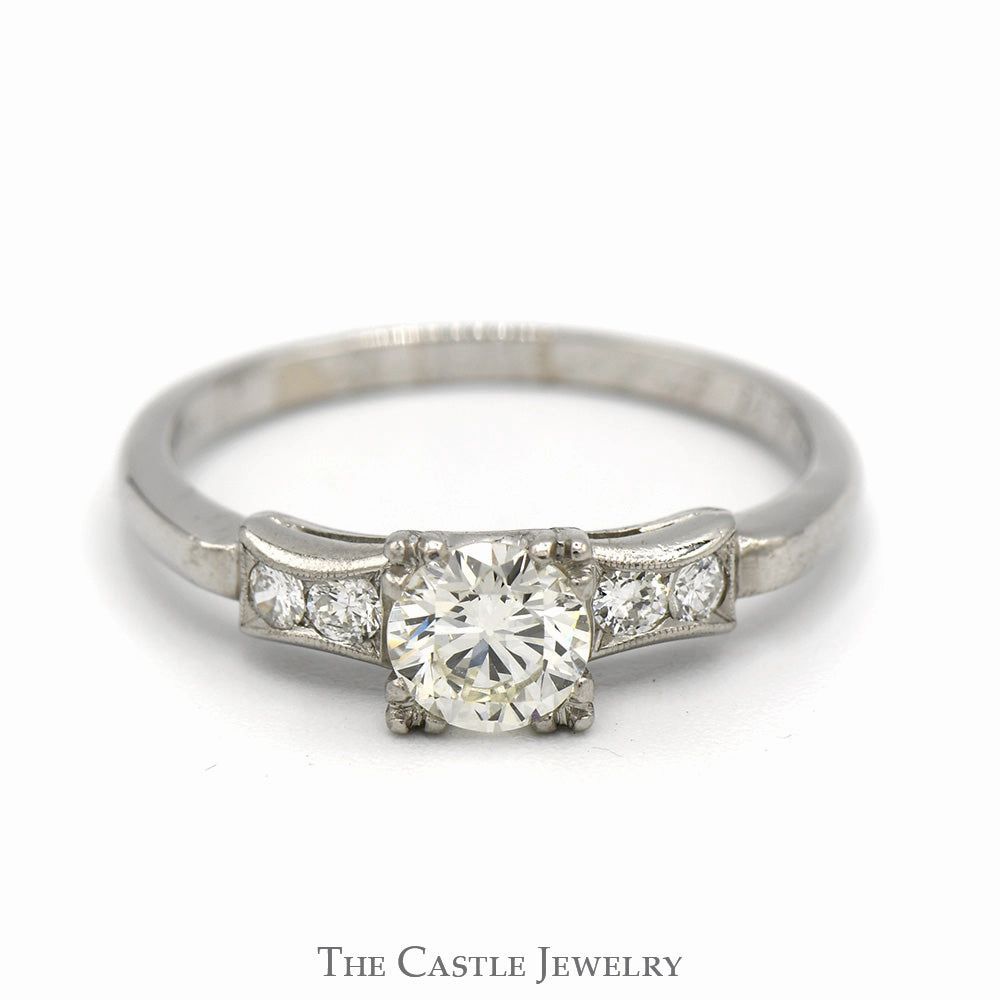 Vintage Round Transitional Cut Diamond Engagement Ring with Diamond Accents in Platinum Virtual Item