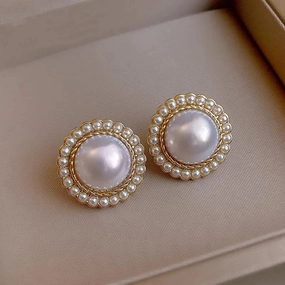 Stunning Accessory Gold Plated Elegant Pearl Round Stud Earrings