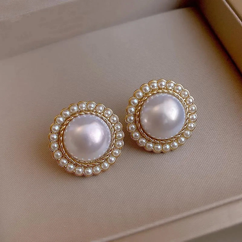 Stunning Accessory Gold Plated Elegant Pearl Round Stud Earrings