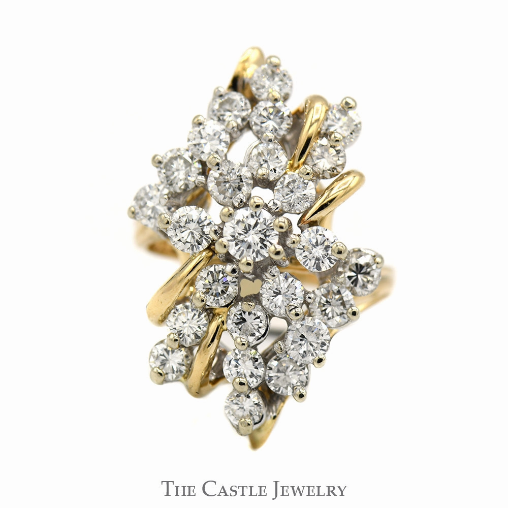 Gift Ready Style 2.5cttw Diamond Cluster Ring with Open Bypass 14k Yellow Gold Setting