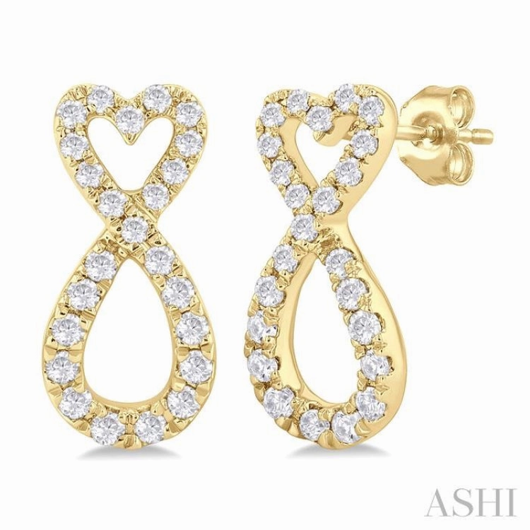 Silhouetted Shine 1/4 Ctw Infinity Heart Round Cut Diamond Fashion Earring in 10K Yellow Gold