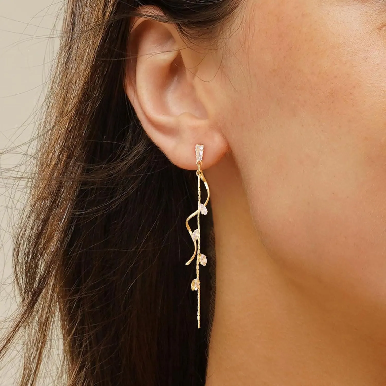 VRIUA Dangle Earrings for Women - 14K Gold Plated Statement Drop Earrings Dainty CZ Wedding Dangling Earrings Trendy Jewelry