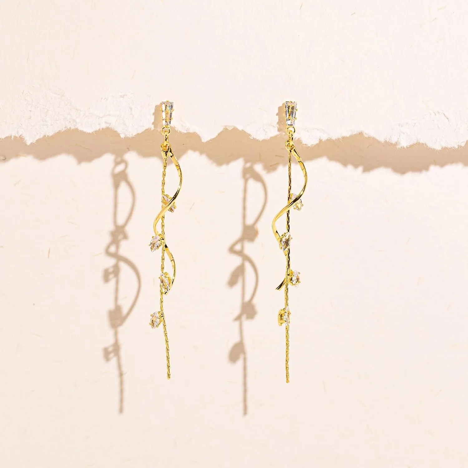 VRIUA Dangle Earrings for Women - 14K Gold Plated Statement Drop Earrings Dainty CZ Wedding Dangling Earrings Trendy Jewelry