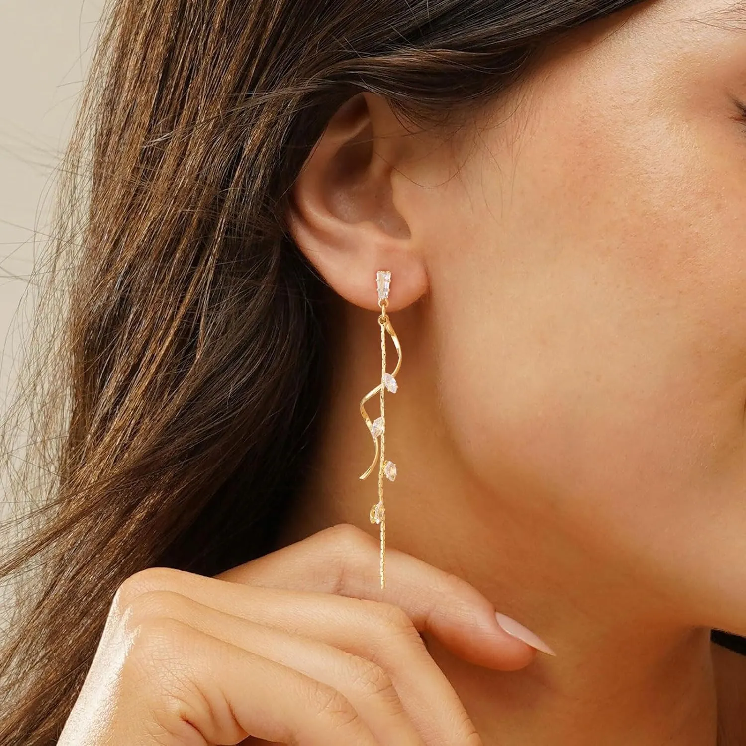 VRIUA Dangle Earrings for Women - 14K Gold Plated Statement Drop Earrings Dainty CZ Wedding Dangling Earrings Trendy Jewelry