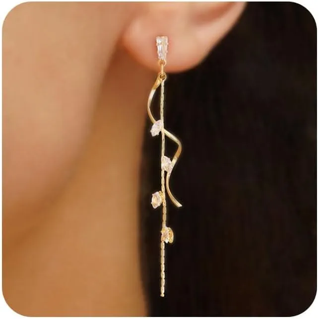 VRIUA Dangle Earrings for Women - 14K Gold Plated Statement Drop Earrings Dainty CZ Wedding Dangling Earrings Trendy Jewelry