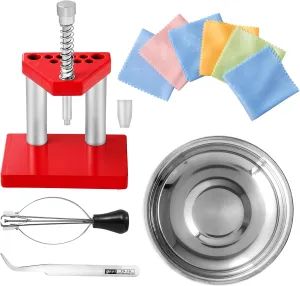 Watch Puller Remover Lifter Puller Plunger Remover Set   3pcs Cleaning Cloth   Tweezer   Round Metal Plate