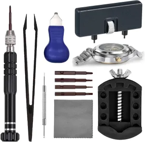 Watch Repair Kit - Battery Replacement Tool with Watch Opener, Anti-Static Tweezers, Screwdrivers, Prying Knife, Spring Bar Tool and Cleaning Cloth