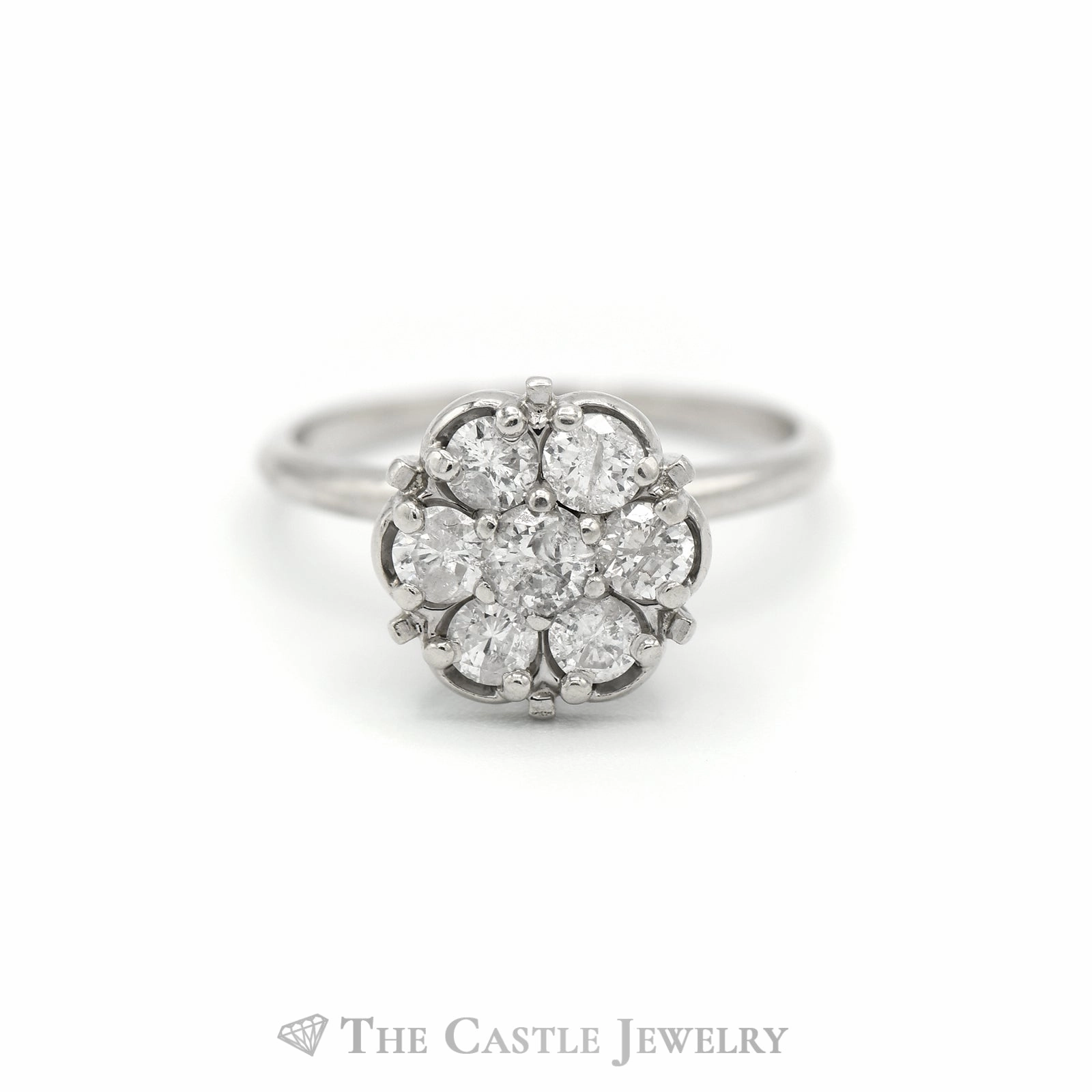 1cttw 7 Diamond Cluster Ring in 14k White Gold Robust design