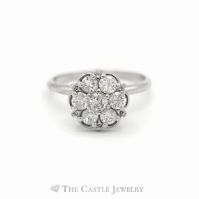 1cttw 7 Diamond Cluster Ring in 14k White Gold Robust design