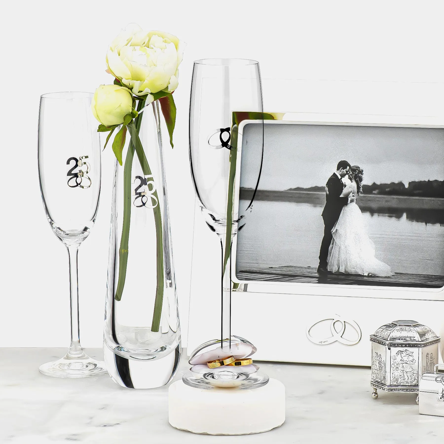 Wedding Champagne / Wine Flutes, Crystal, Silver Plated