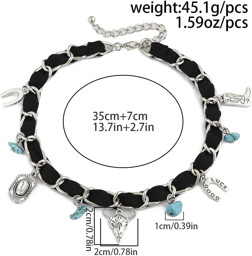 Western Turquoise Choker Necklace for Women Gothic Black Choker Necklaces Boho Summer Cowgirl Rodeo Country Concert Outfits Jewelry Accessories