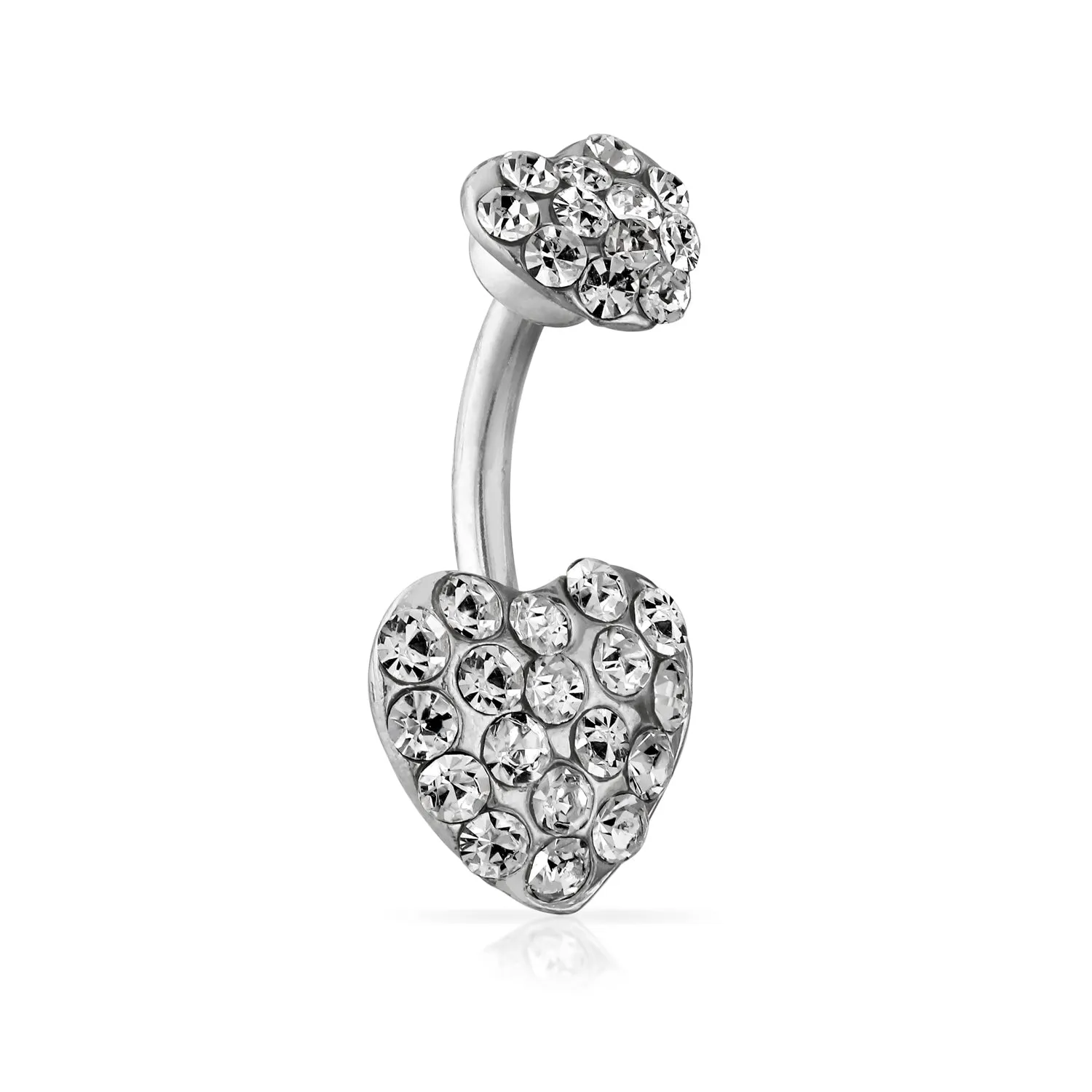 White Crystal Double Heart Belly Ring Surgical Stainless Steel Body Jewelry