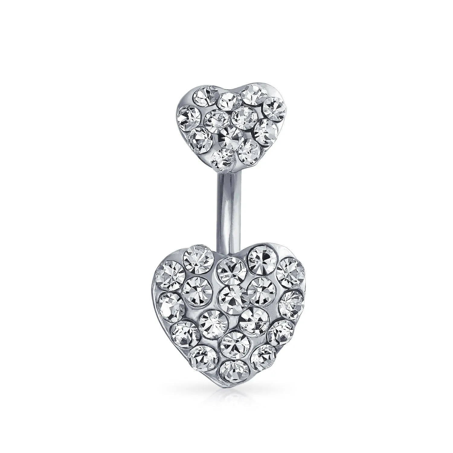 White Crystal Double Heart Belly Ring Surgical Stainless Steel Body Jewelry