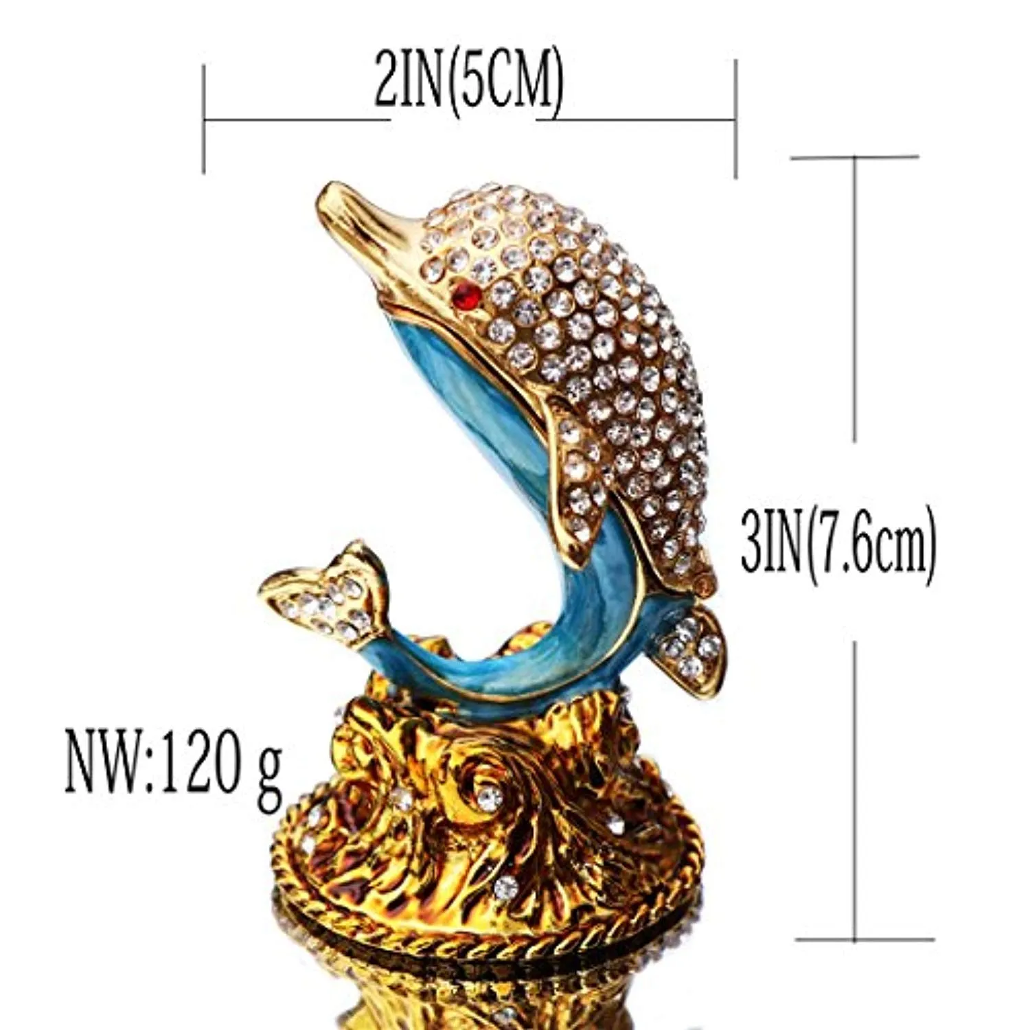 White Diamond Dolphin Hand Painted Enameled Decorative Hinged Jewelry Animal Trinket Box