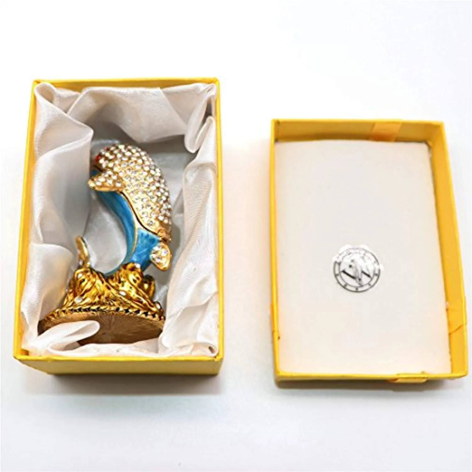 White Diamond Dolphin Hand Painted Enameled Decorative Hinged Jewelry Animal Trinket Box