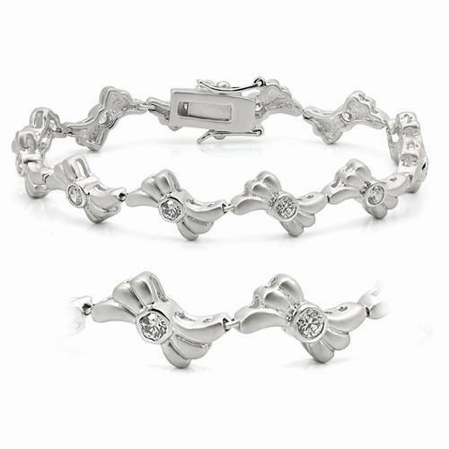 LO1164 - Matte Rhodium & Rhodium Brass Bracelet with AAA Grade CZ  in Clear Peerless Detail Historical Scope