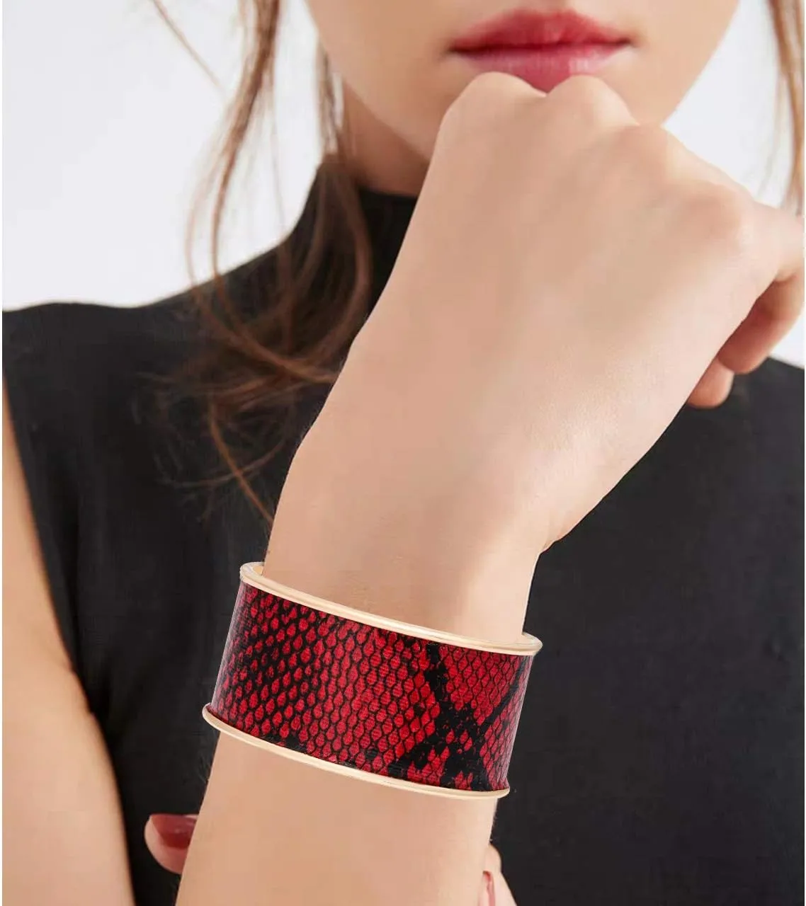 Wide Cuff Bracelets for Women Leopard Bangle Bracelets Snakeskin Leather Wrap Cuff Bracelets for Women