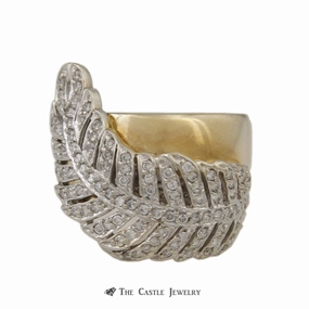 Vintage Article Wide Gold Band w/ 1cttw Diamond Leaf Design in 14K Gold