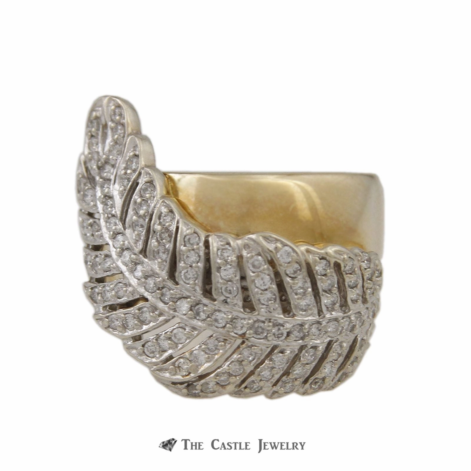 Vintage Article Wide Gold Band w/ 1cttw Diamond Leaf Design in 14K Gold