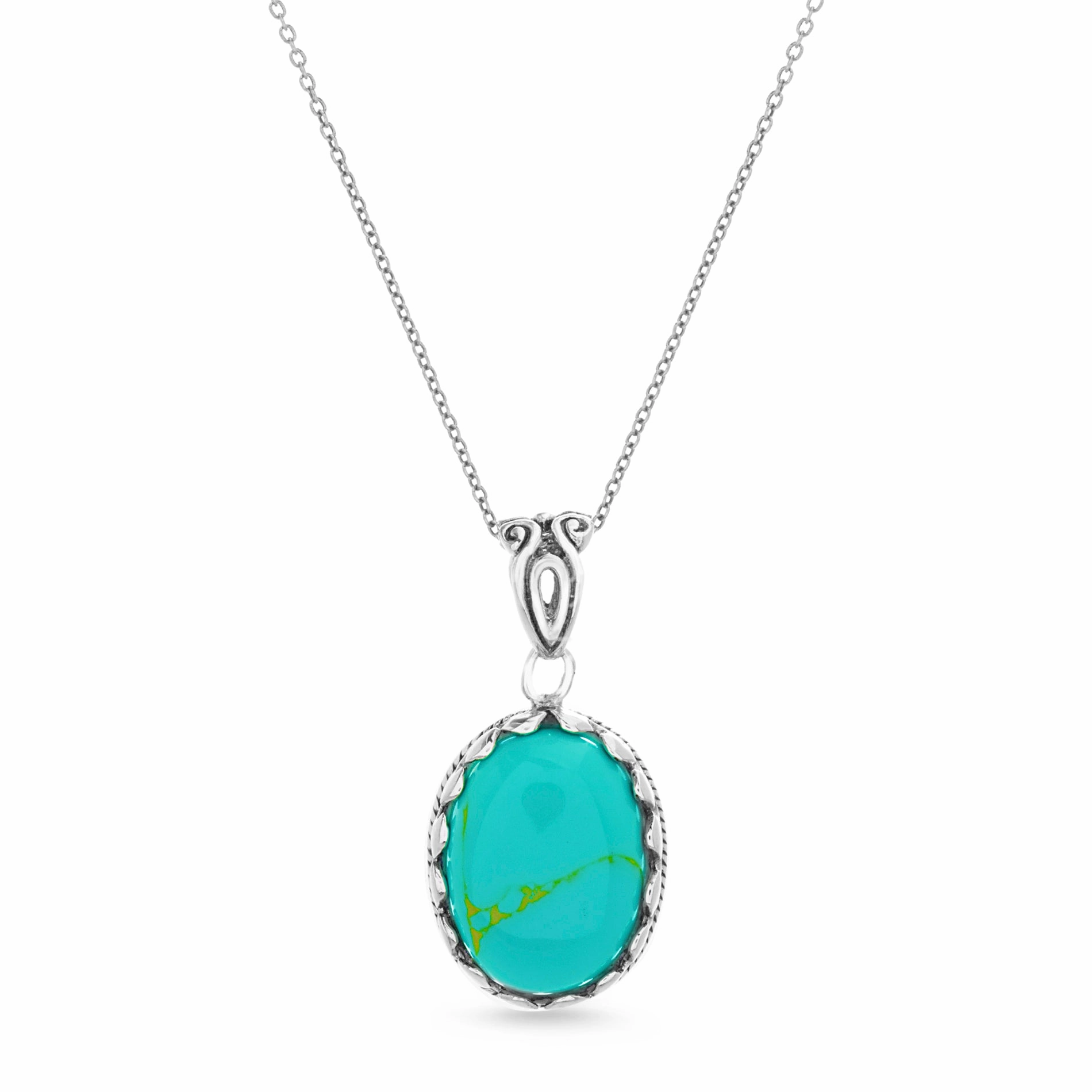 Willowbird Simulated Turquoise Oval Beaded Pendant Necklace in Rhodium Plated Sterling Silver Urban Adventure Unisex Pendant Jewelry