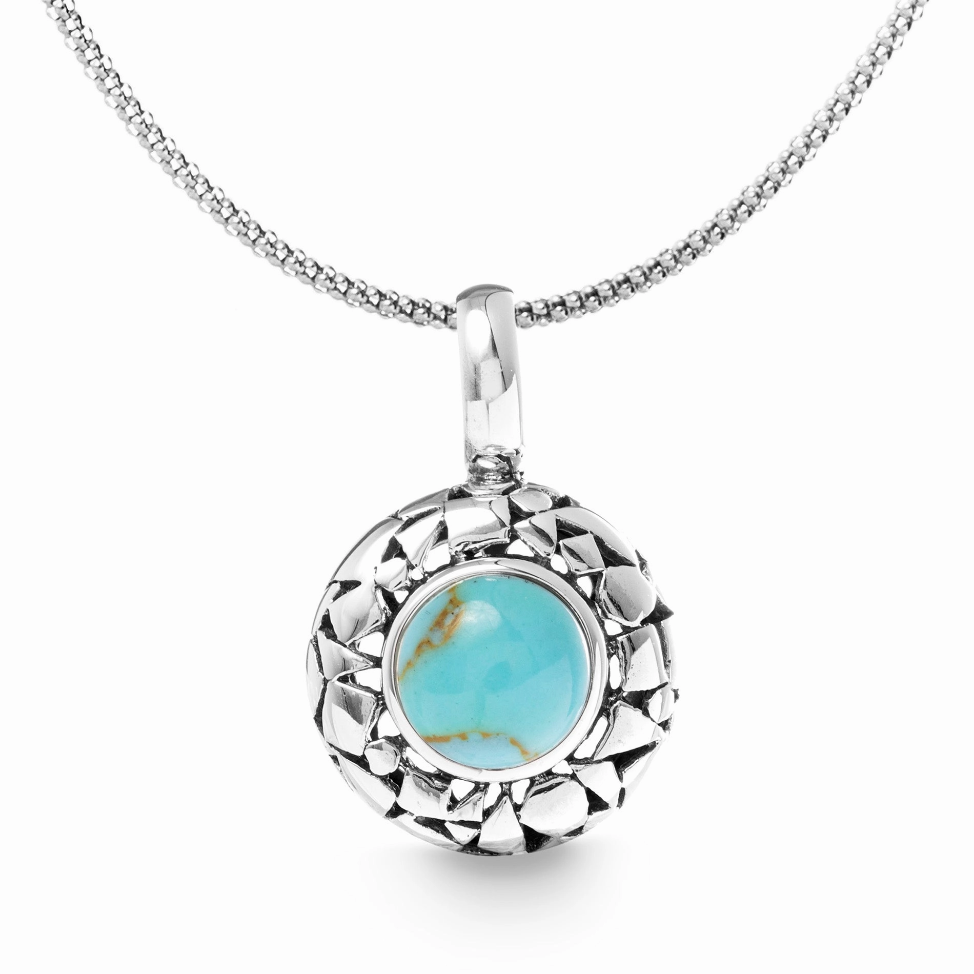 Willowbird Turquoise Pendant in Oxidized Sterling Silver Classic Edge