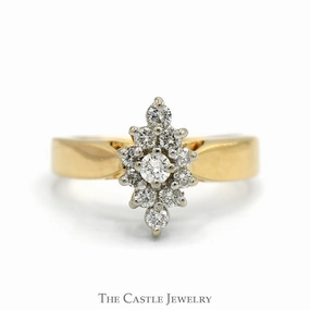 Marquise Shaped 1/2cttw Diamond Cluster Ring in 14k Yellow Gold Cathedral Mounting Sentimental Embellishment