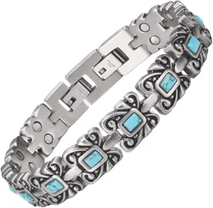 Wollet Jewelry Antique Style Blue Turquoise Magnetic Bracelets for Women