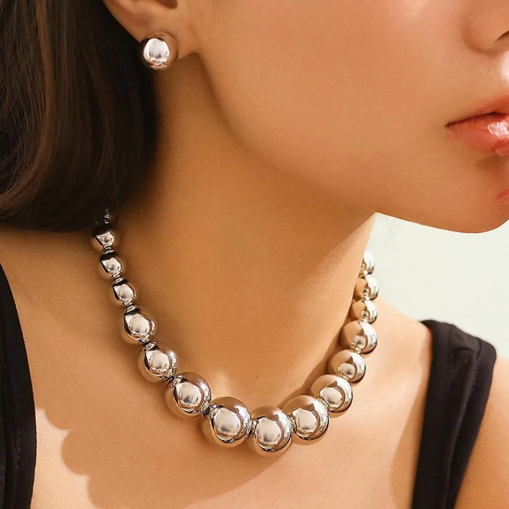 Women Boho 1920s Pearls Choker Necklaces with Earrings Set Gold Dainty Pearls Choker Necklaces Fashion Chunky Pendant Multilayer Adjustable Layering Chain Necklaces for Women