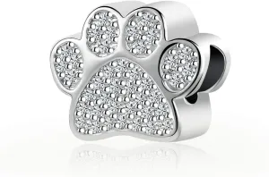 Women Charm for Bracelets Paw Print Pet Dog Cat Beads Silver Love Heart Silver Charm Bracelets Charm for Women Lover Dog Mom Animal Lovers