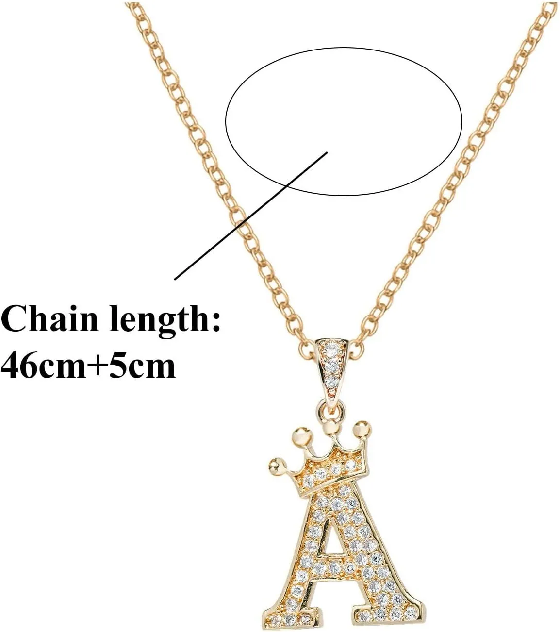 Women Crown Initial Pendant Necklaces Inlaid Zircon Statement Choker Necklace Dainty Wedding Necklaces (B, One Size)