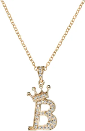 Women Crown Initial Pendant Necklaces Inlaid Zircon Statement Choker Necklace Dainty Wedding Necklaces (B, One Size)