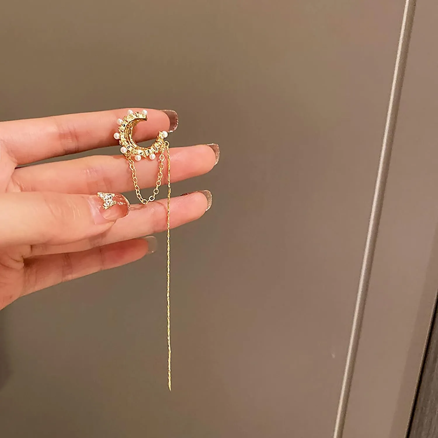 Women Earring Mother Valentine's Day Gifts Single Ear Non Piercing Clip Cuff Earring Super Long Pearl Tassel Dangle And Dropping Earring 1 Count Pack Of 1 Hoop Earrings 60mm