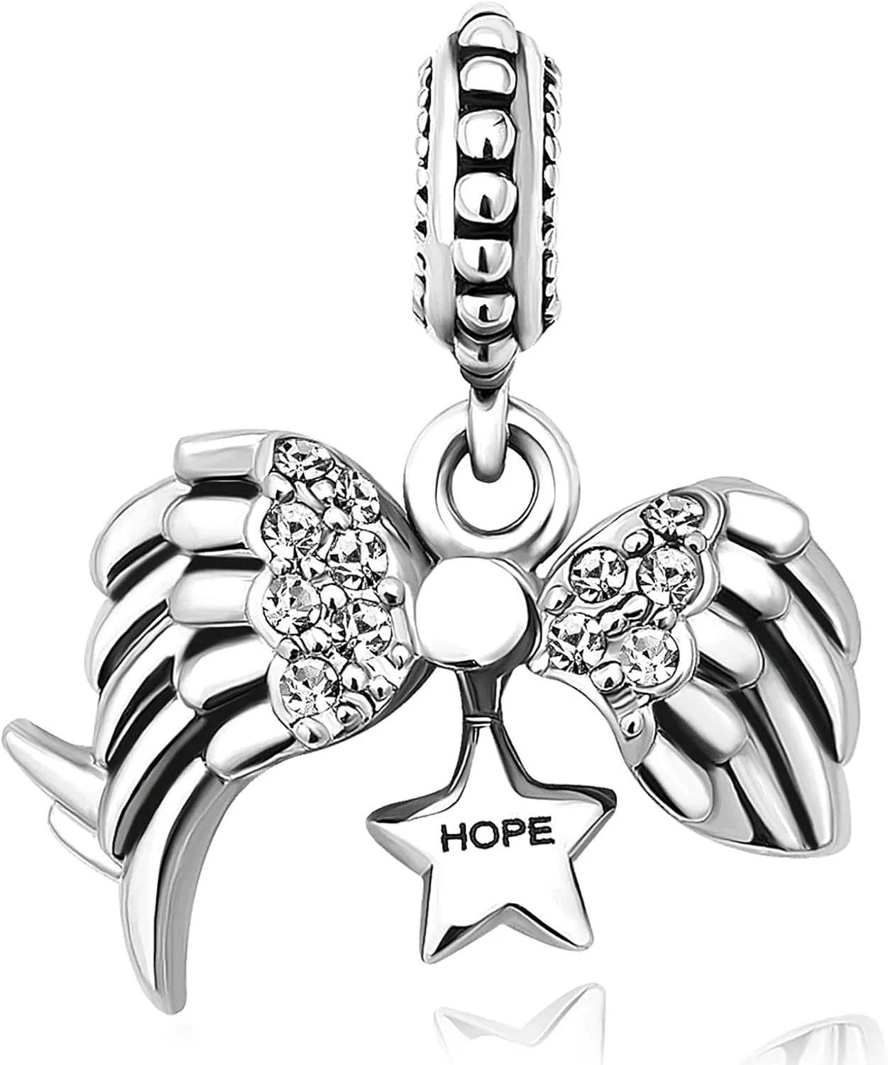 Women Guardian Angel Heart Charm Compatible with Pandora Charm Bracelet Clear CZ Rose Gold Dangle Anniversary Birthday