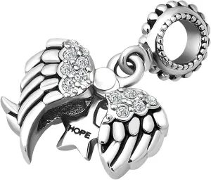 Women Guardian Angel Heart Charm Compatible with Pandora Charm Bracelet Clear CZ Rose Gold Dangle Anniversary Birthday