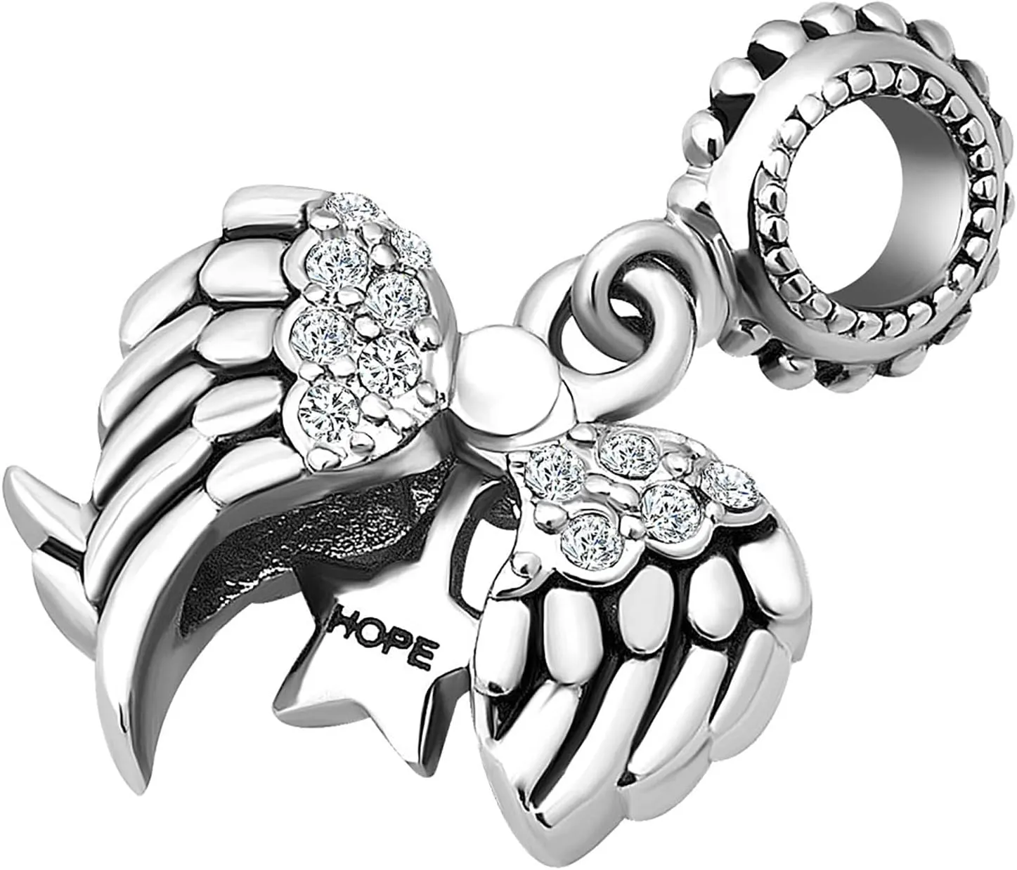 Women Guardian Angel Heart Charm Compatible with Pandora Charm Bracelet Clear CZ Rose Gold Dangle Anniversary Birthday