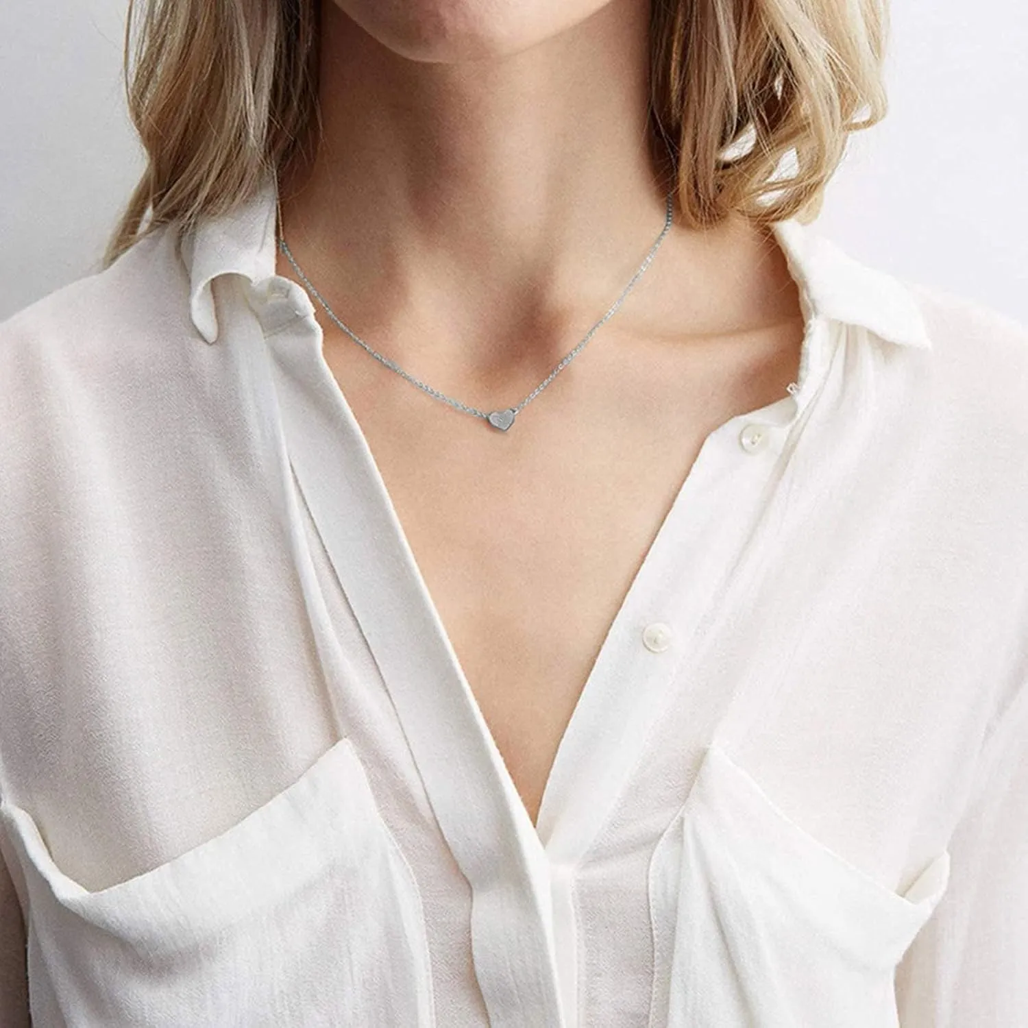 Women Heart Shape Initial Necklace Dainty Anniversary Clavicle Chain Stylish Minimalist Design Pendant Necklaces