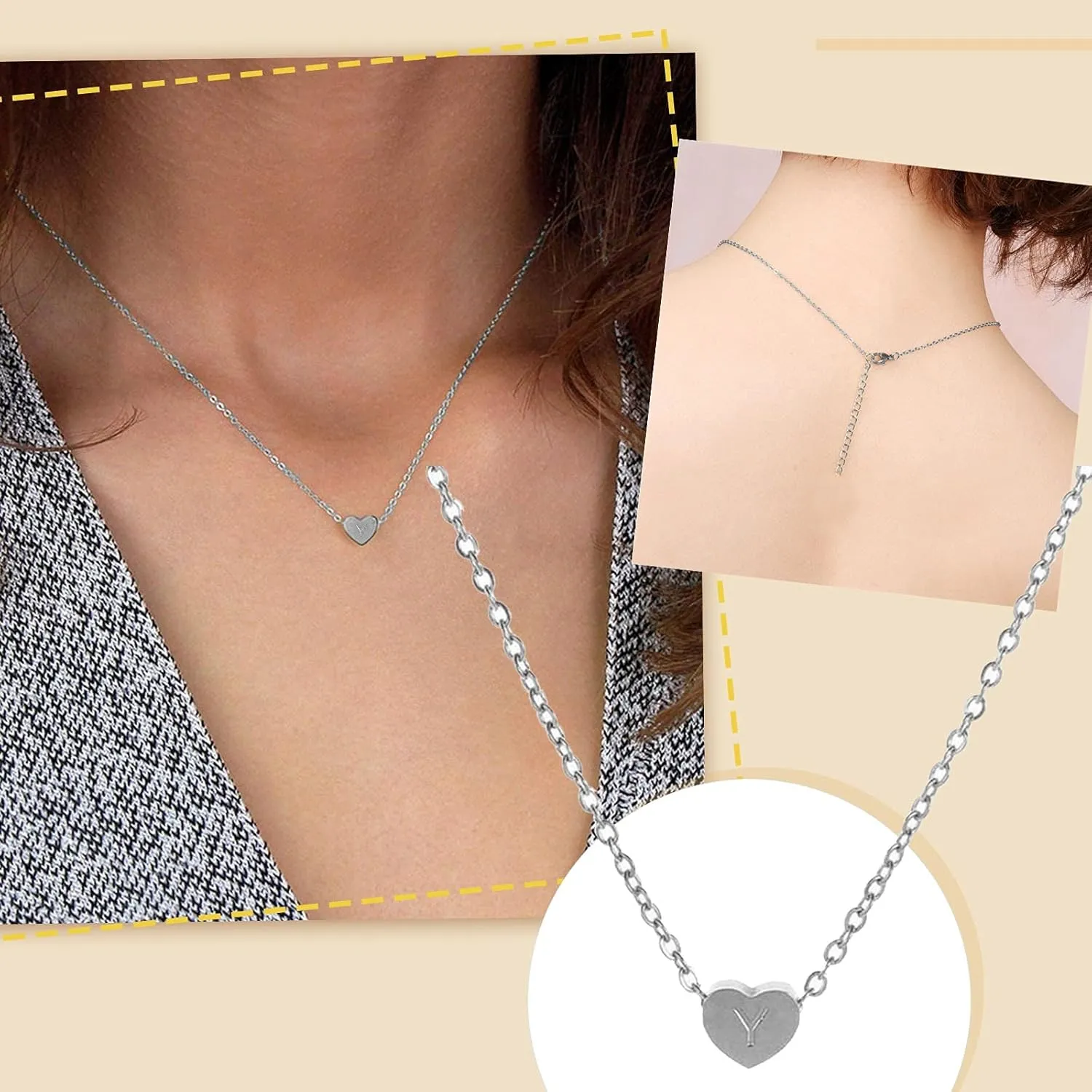 Women Heart Shape Initial Necklace Dainty Anniversary Clavicle Chain Stylish Minimalist Design Pendant Necklaces