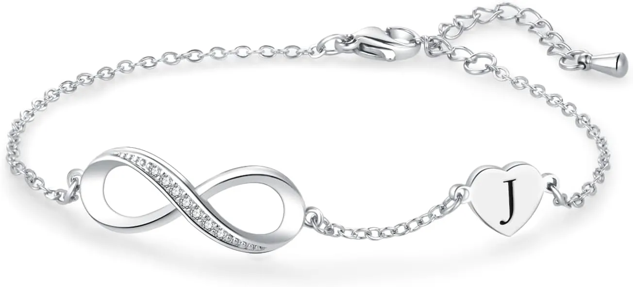 Women Initial A-Z Letter Bracelets Infinity Love Heart Alphabet Chain Bracelets Adjustable Stainless Steel Bracelets Jewelry Gifts
