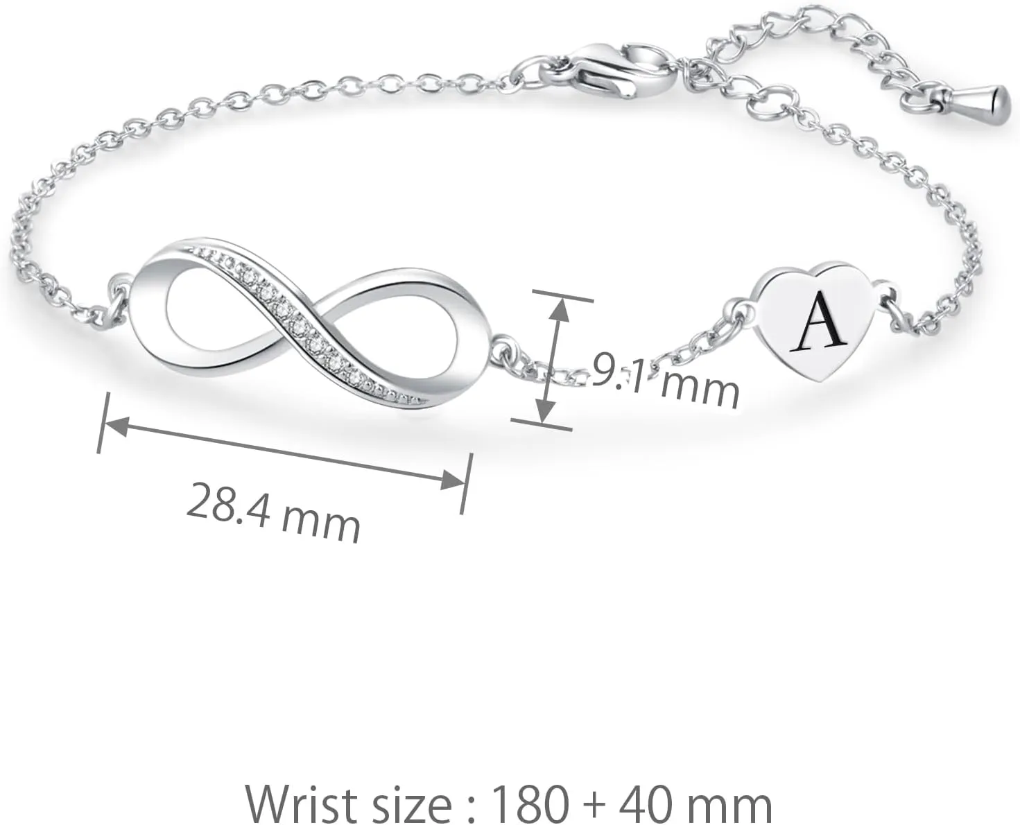 Women Initial A-Z Letter Bracelets Infinity Love Heart Alphabet Chain Bracelets Adjustable Stainless Steel Bracelets Jewelry Gifts