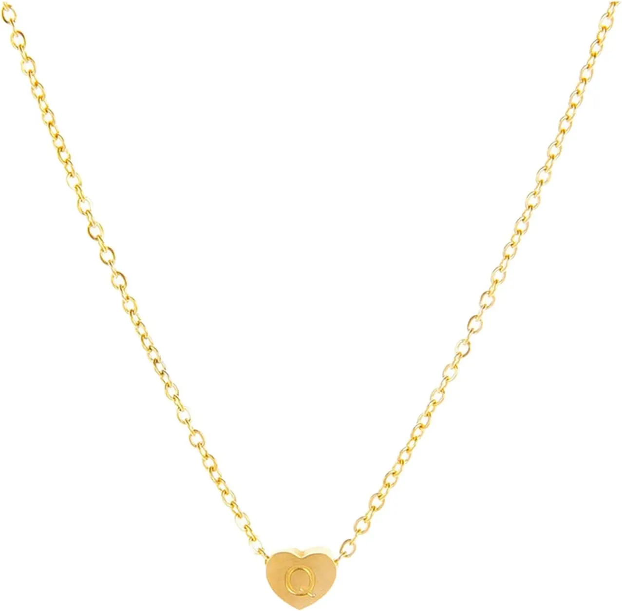 Women Initial Necklace Dainty Clavicle Chain Stylish Minimalist Design Pendant Necklaces (Q, One Size)