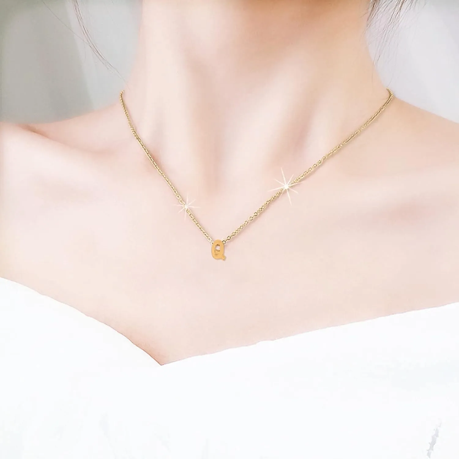 Women Initial Necklace Stylish Minimalist Design Pendant Necklaces Anniversary Necklaces Clavicle Chain Cute (Q, One Size)